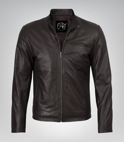 Men’s Dark Brown Cowhide Leather Motorcycle Jacket Premium Biker Style