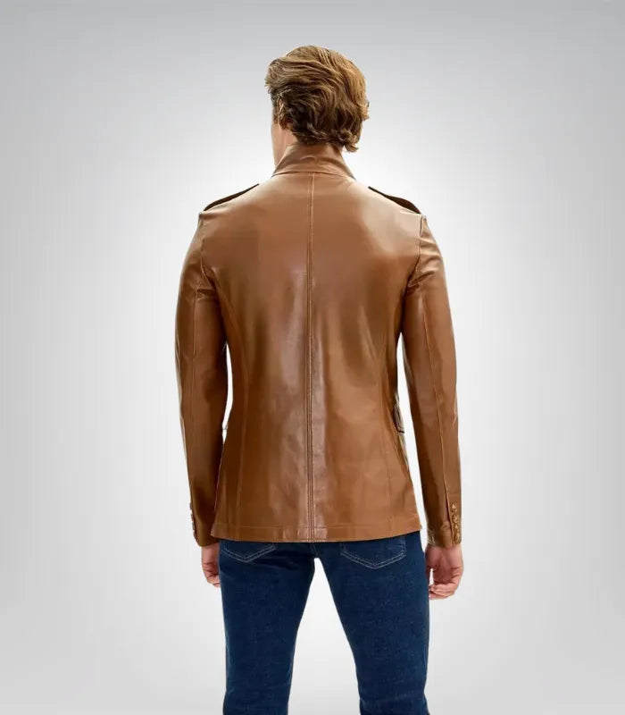 Men’s Brown Lambskin Leather Shirt Jacket – Slim Fit Motorcycle Biker Vintage Style Customizable Leather Jacket