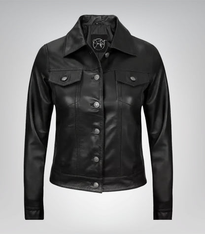Women’s premium black lambskin moto jacket with multiple pockets