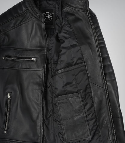 Premium men’s black motorcycle jacket made from real lambskin