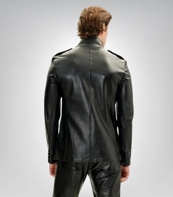 Black genuine leather shirt jacket for men – motorcycle vintage design