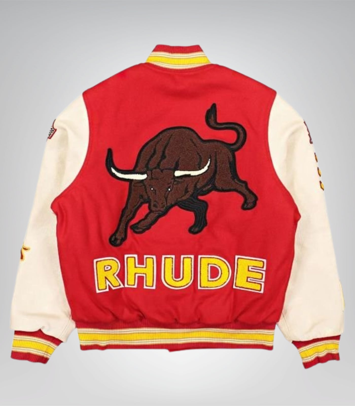 Bull Market Varsity Jacket Red and White Wool Bomber Jacket