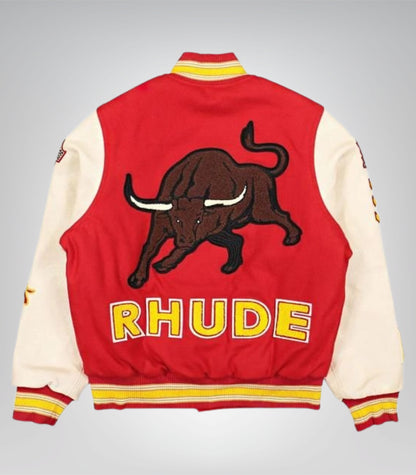 Bull Market Varsity Jacket Red and White Wool Bomber Jacket