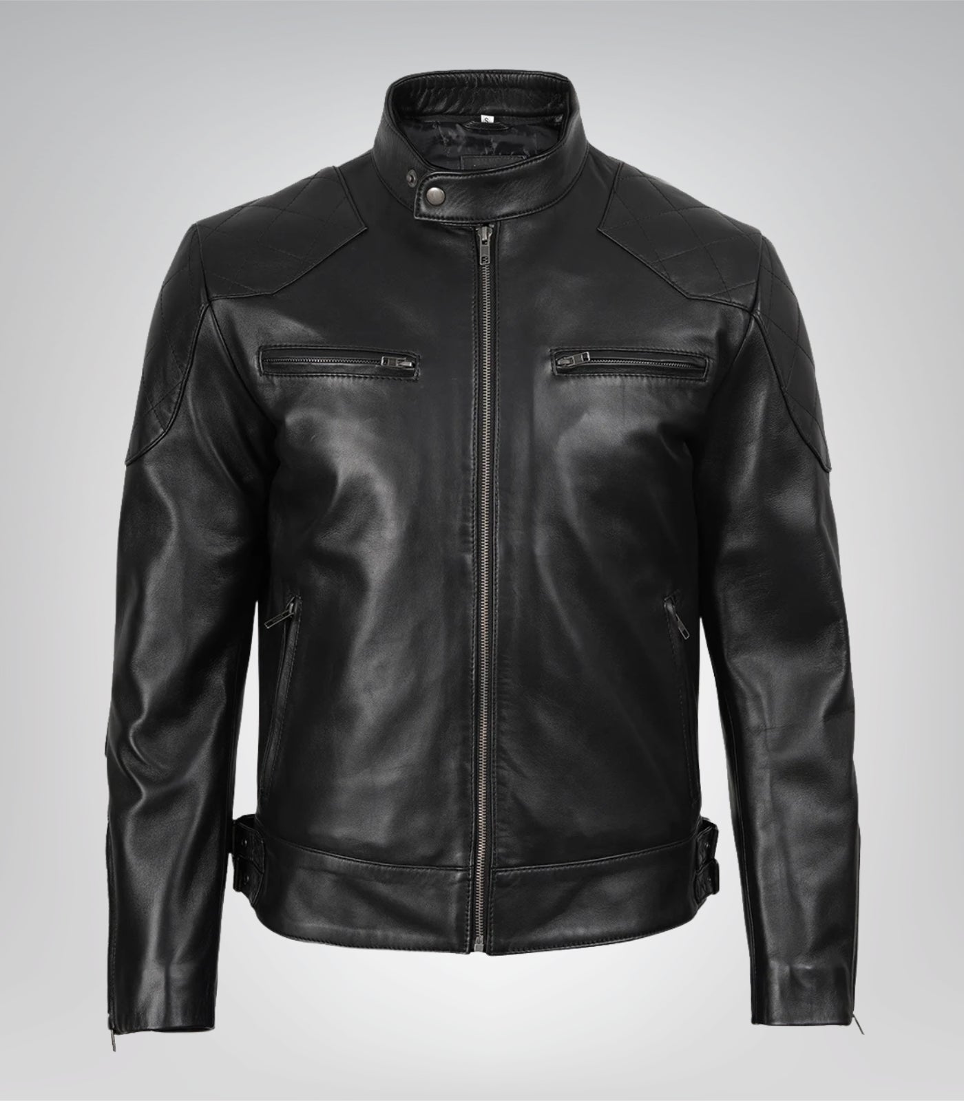 Men’s stylish designer black leather moto jacket
