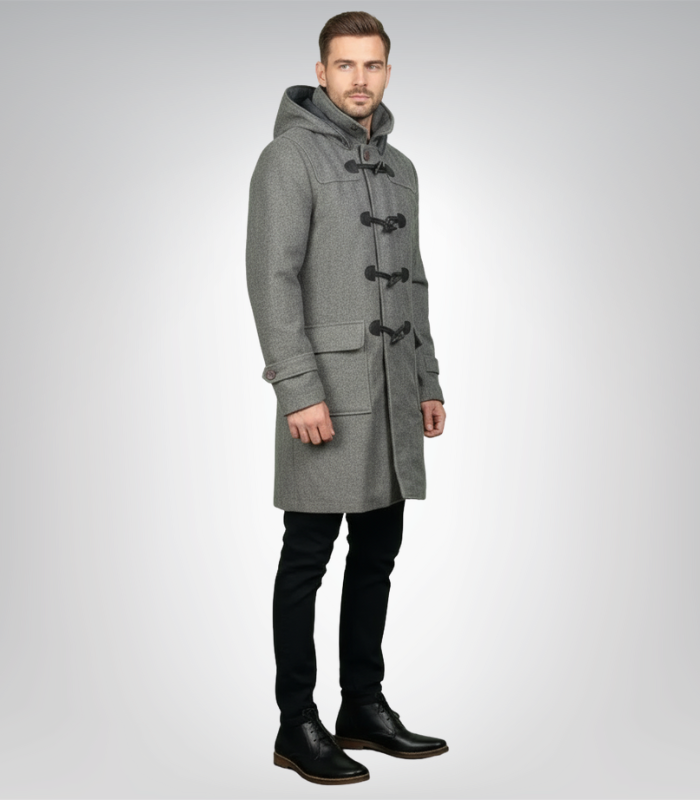 Drake Grey Wool Hooded Duffle Coat