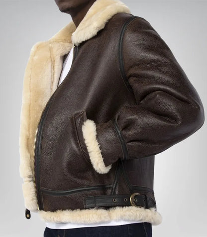 Real sheepskin B3 flight jacket – men’s RAF dark brown leather bomber coat