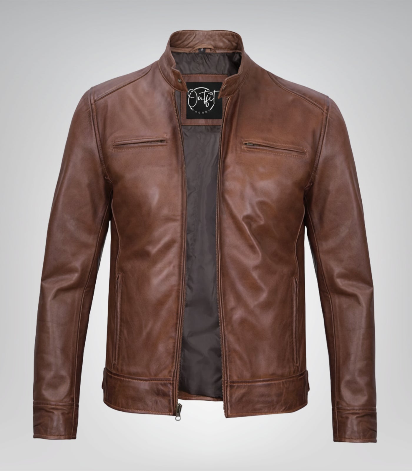 Premium cognac leather motorcycle jacket for men