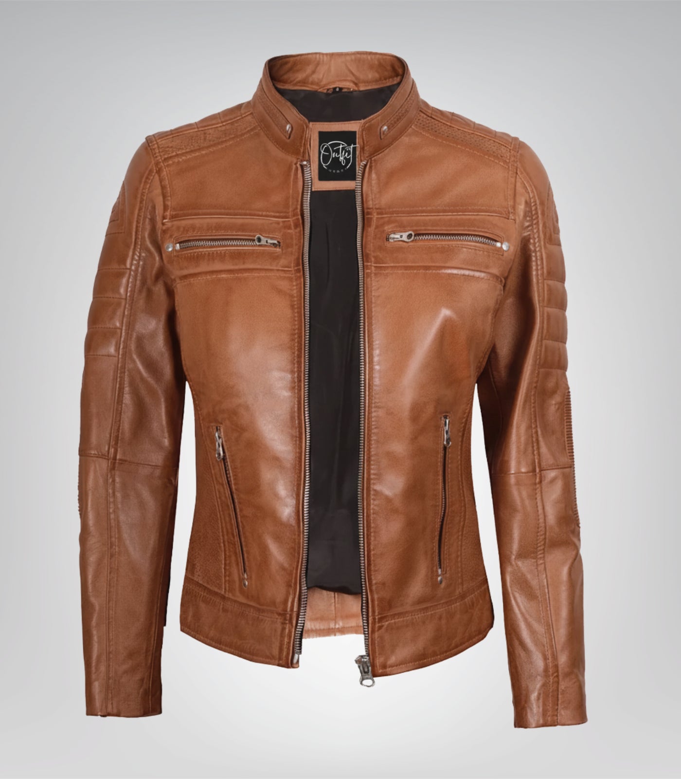 Women’s premium tan leather motorcycle-style jacket