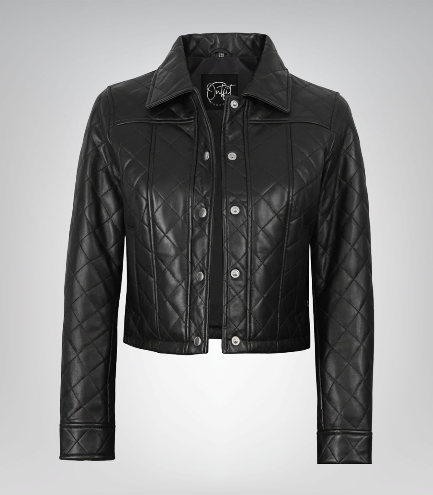 Women’s premium black quilted leather cropped jacket