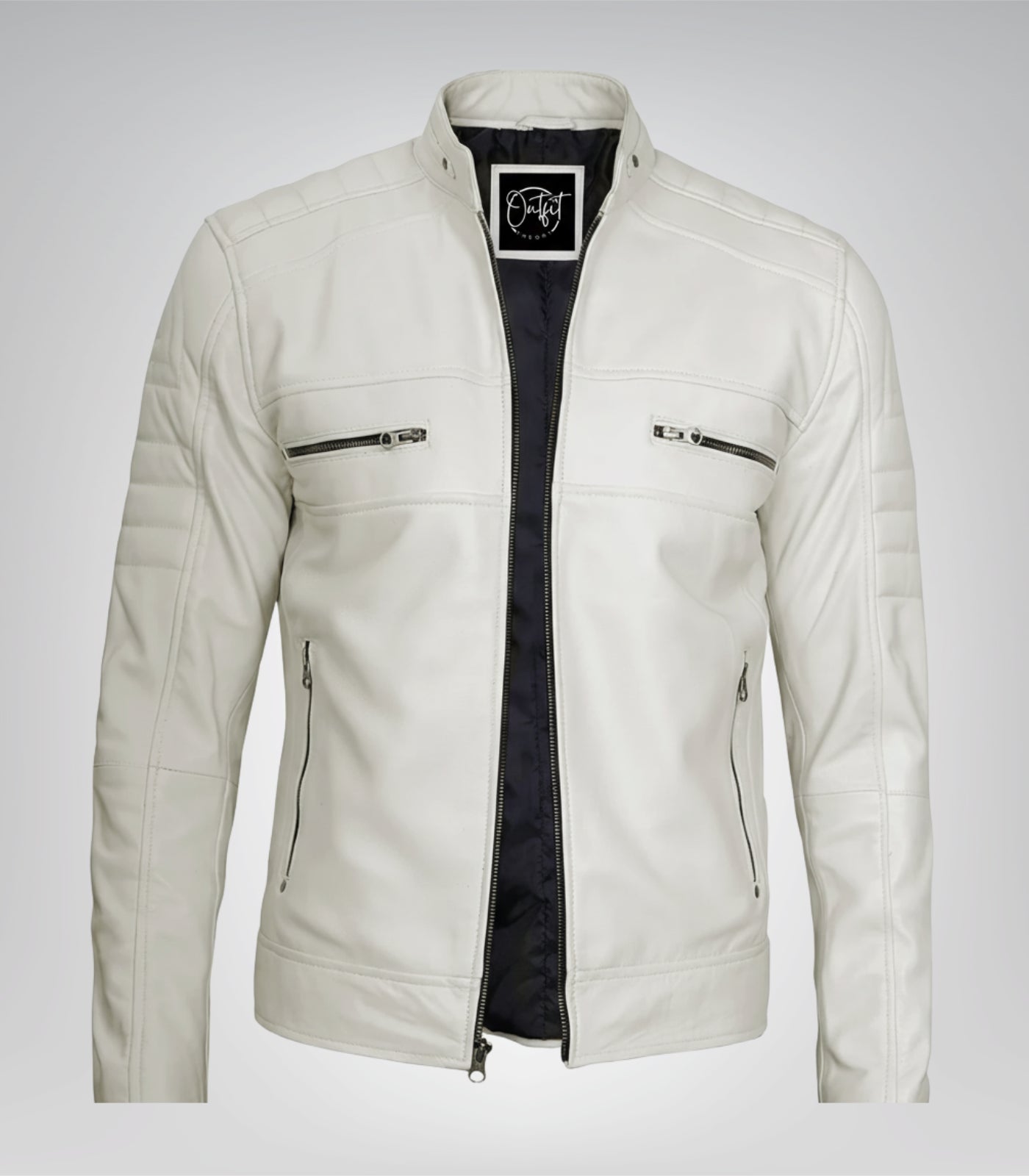Stylish off-white biker jacket for men made of real leather