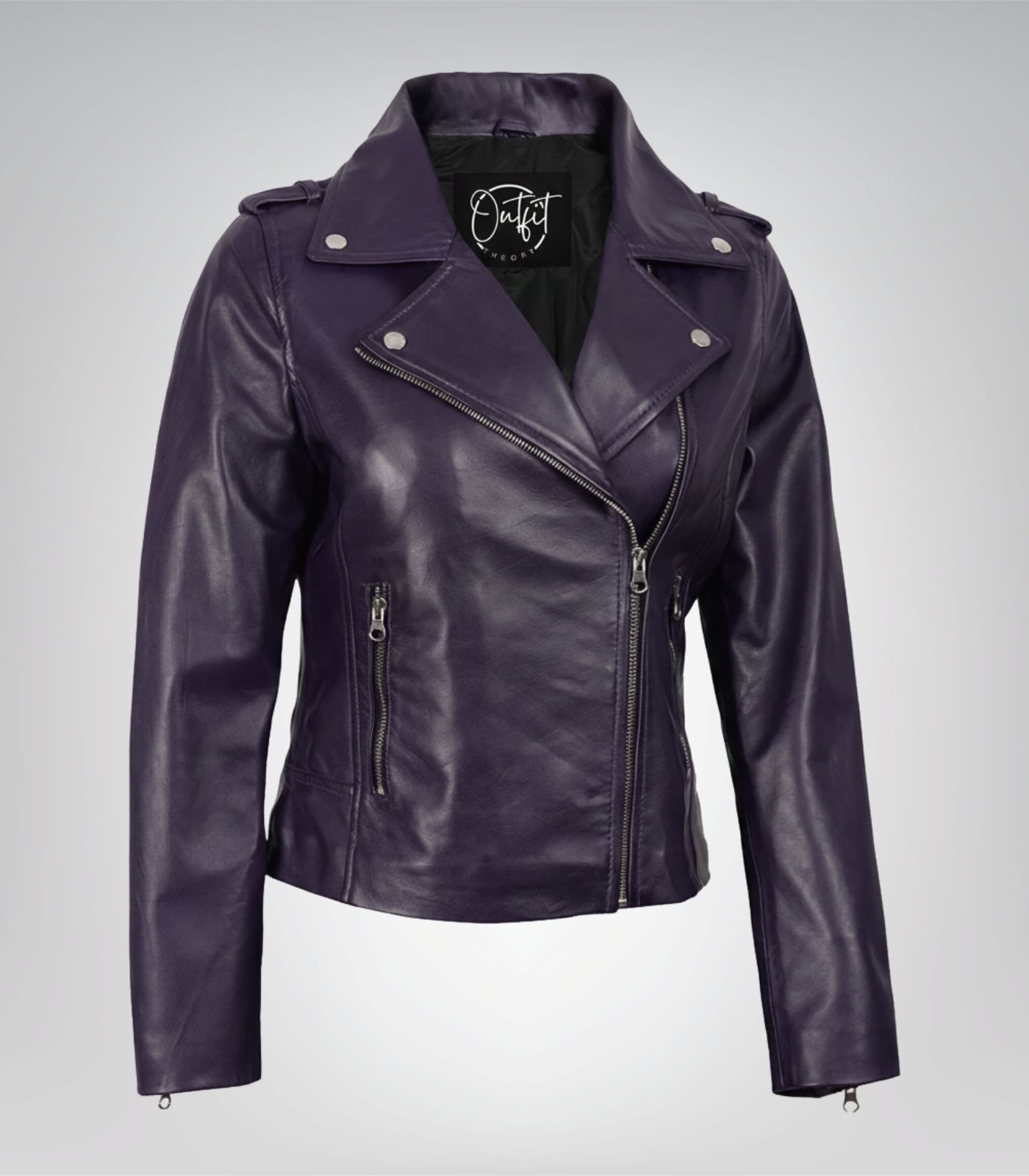Women’s premium purple lambskin leather biker jacket