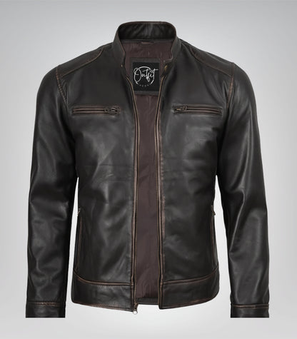 Black sleek lambskin motorcycle jacket designed for men