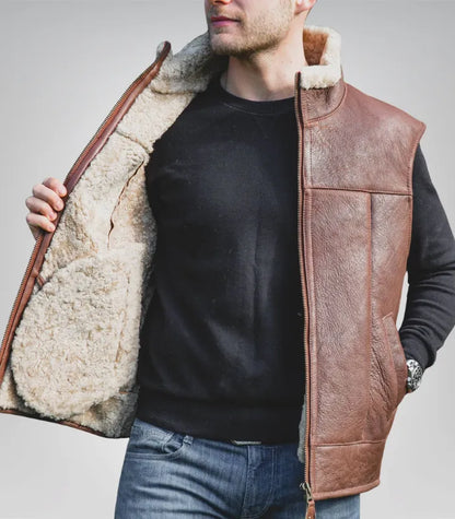 Men’s Sheepskin Aviator Gilet– Genuine Leather Bodywarmer for Winter