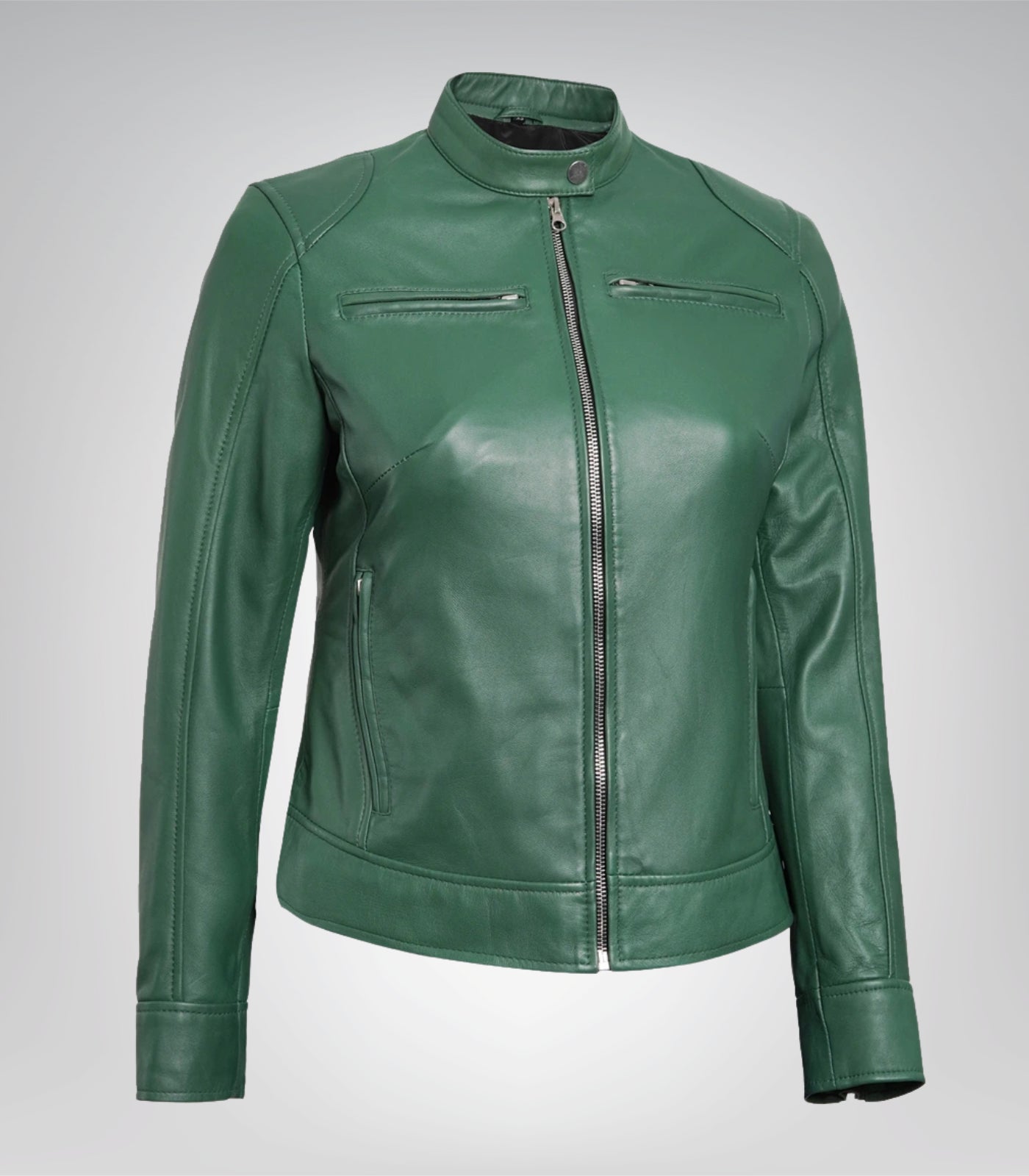 Women’s premium green leather moto jacket