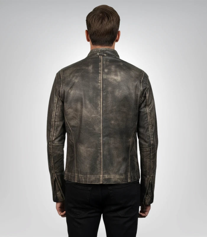 Classic vintage brown leather jacket for men – rugged biker look