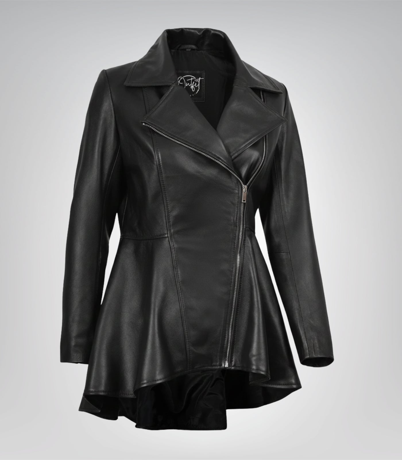 Premium black leather peplum-style jacket for women
