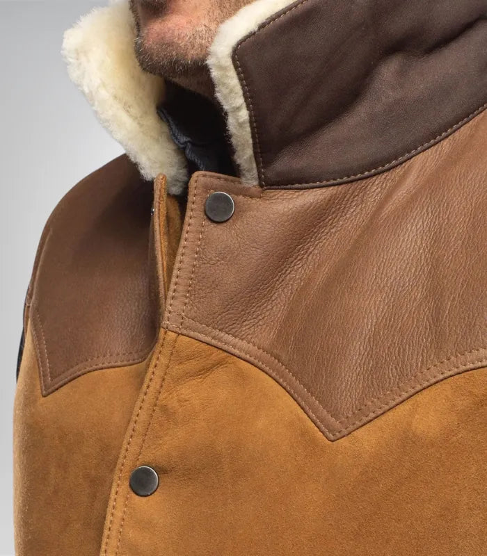 Men’s Western Shearling Vest in Tobacco Brown – Suede Leather Gilet