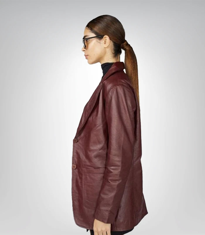 Stylish red leather blazer with classic 90s retro design