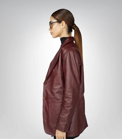 Stylish red leather blazer with classic 90s retro design