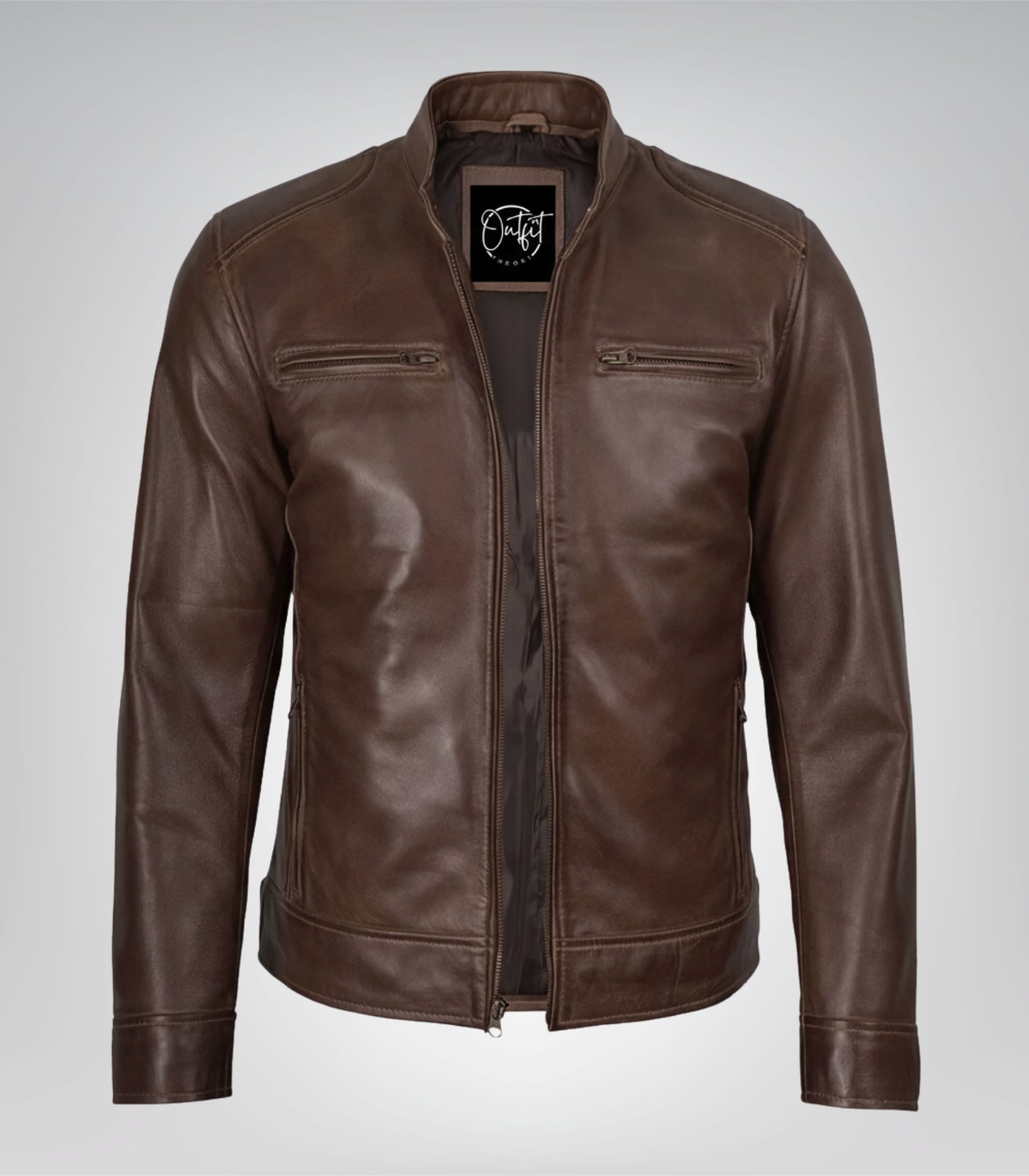 Premium Dodge chocolate brown leather biker jacket for men