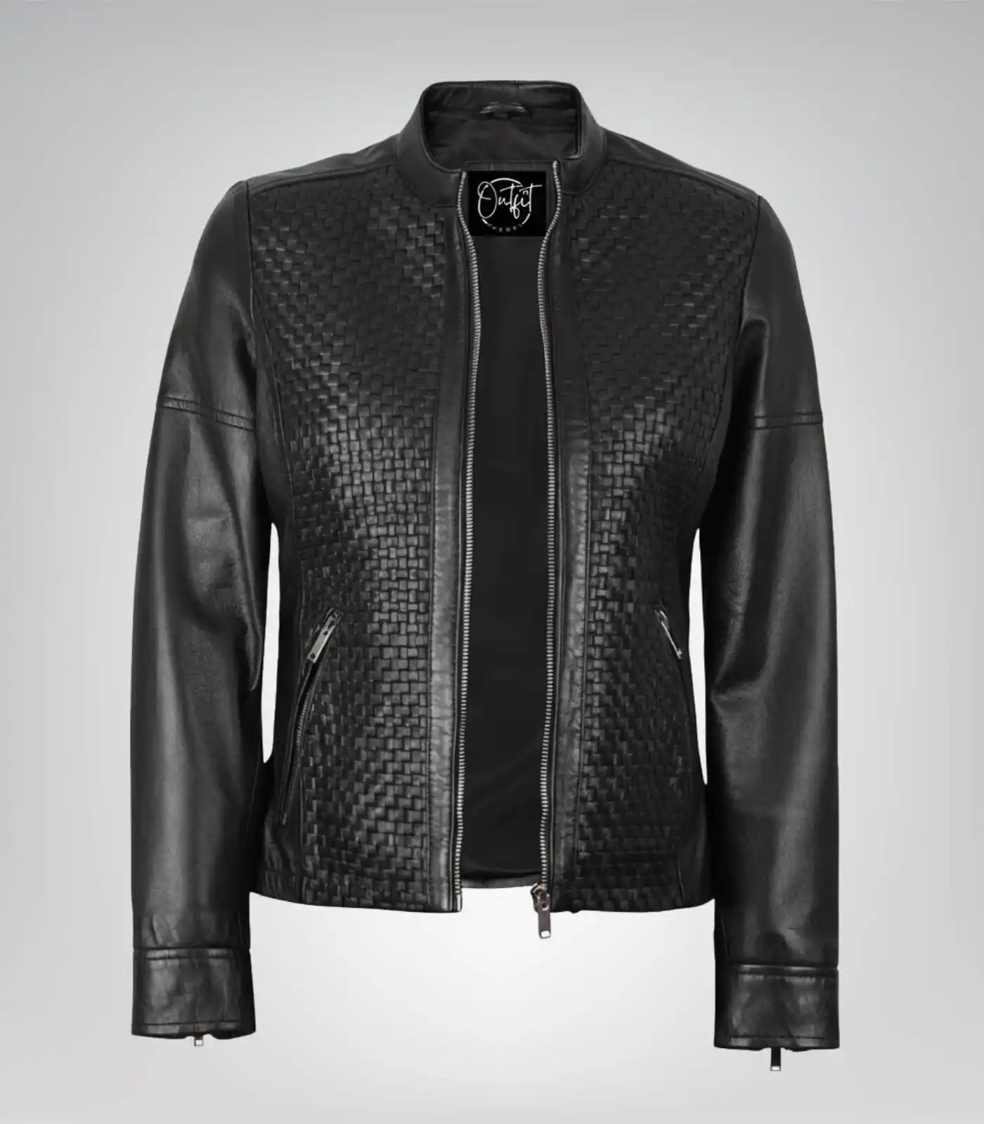 Premium black textured leather biker jacket for women