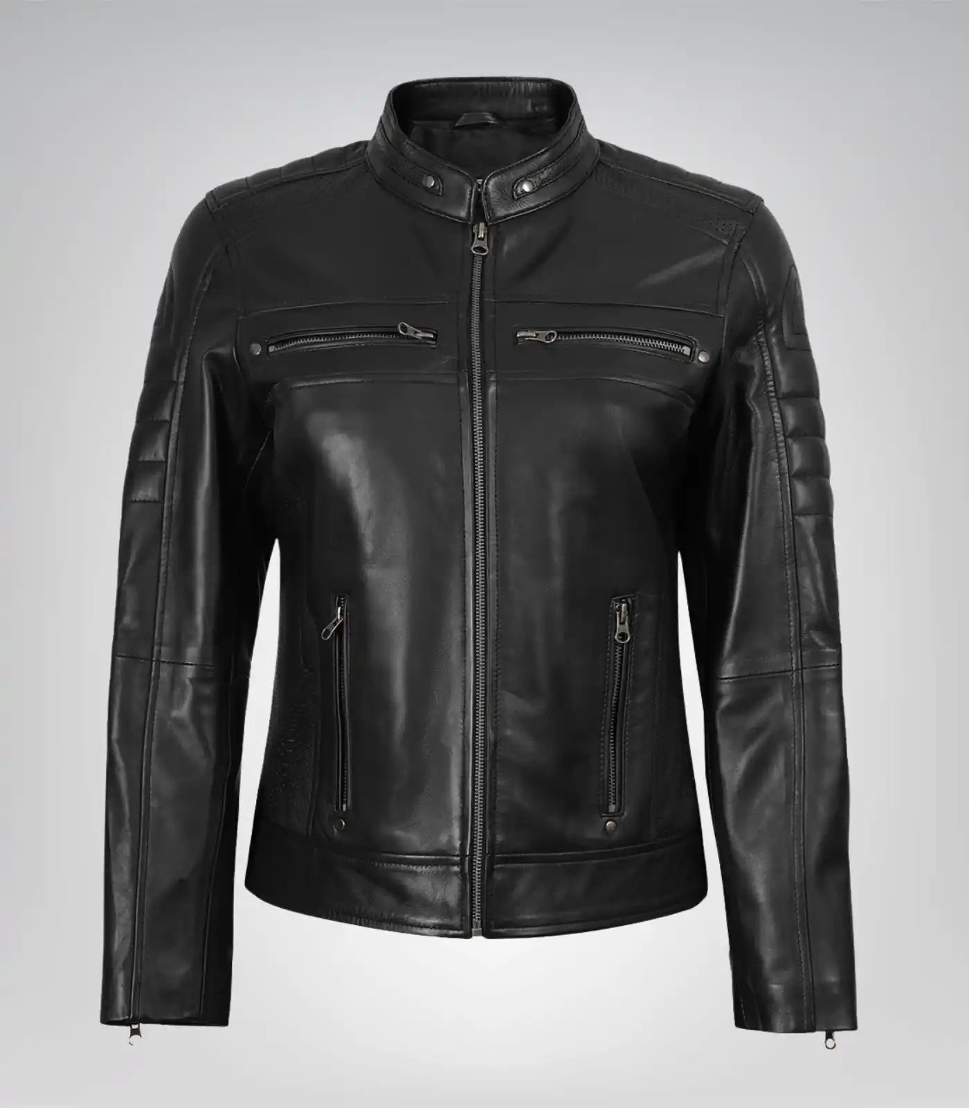 Women’s premium black leather biker jacket – timeless style