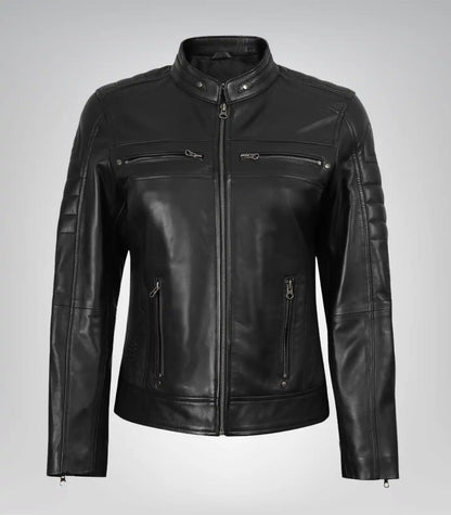 Women’s premium black leather biker jacket – timeless style