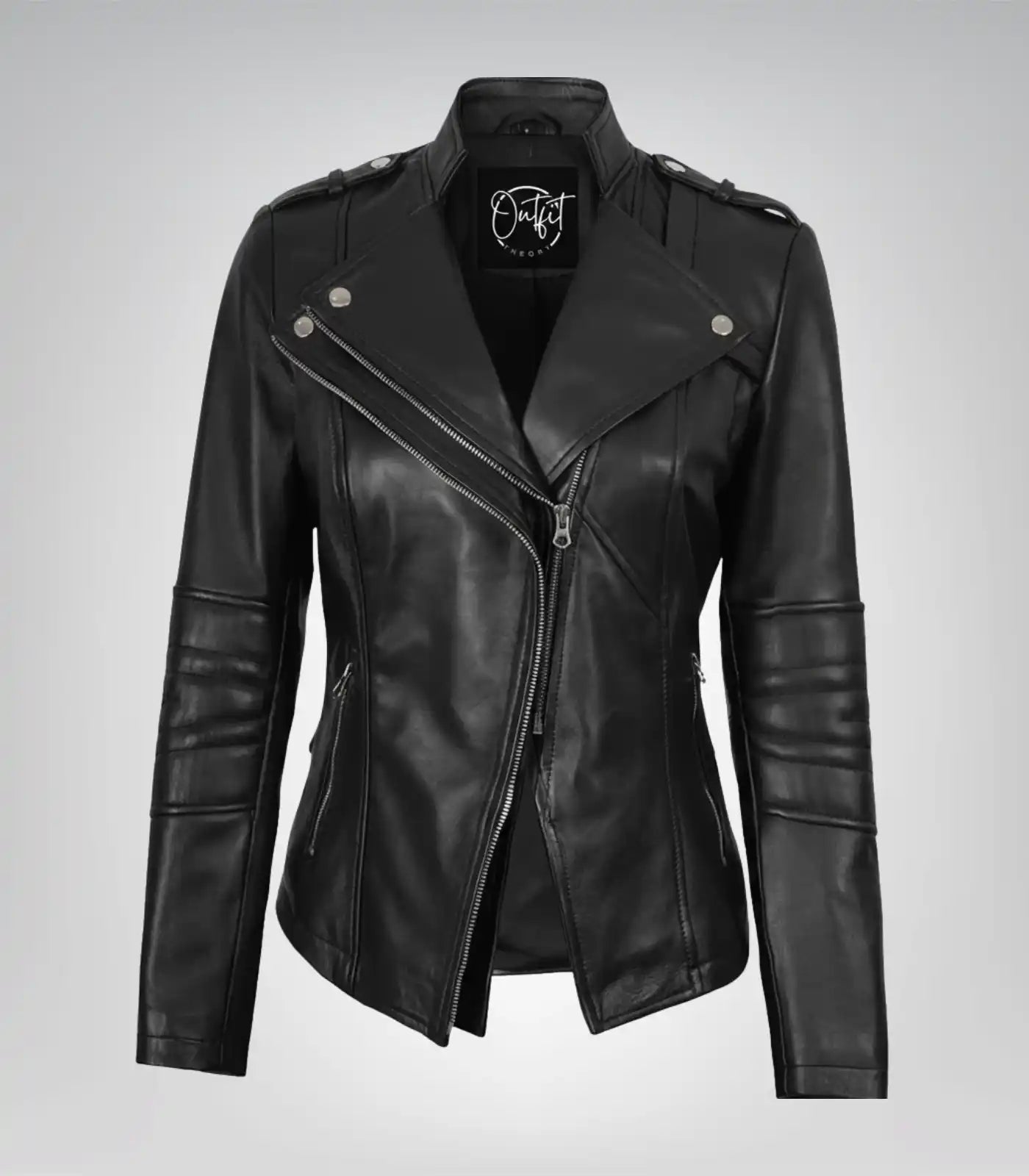 Women’s premium black lambskin leather biker jacket