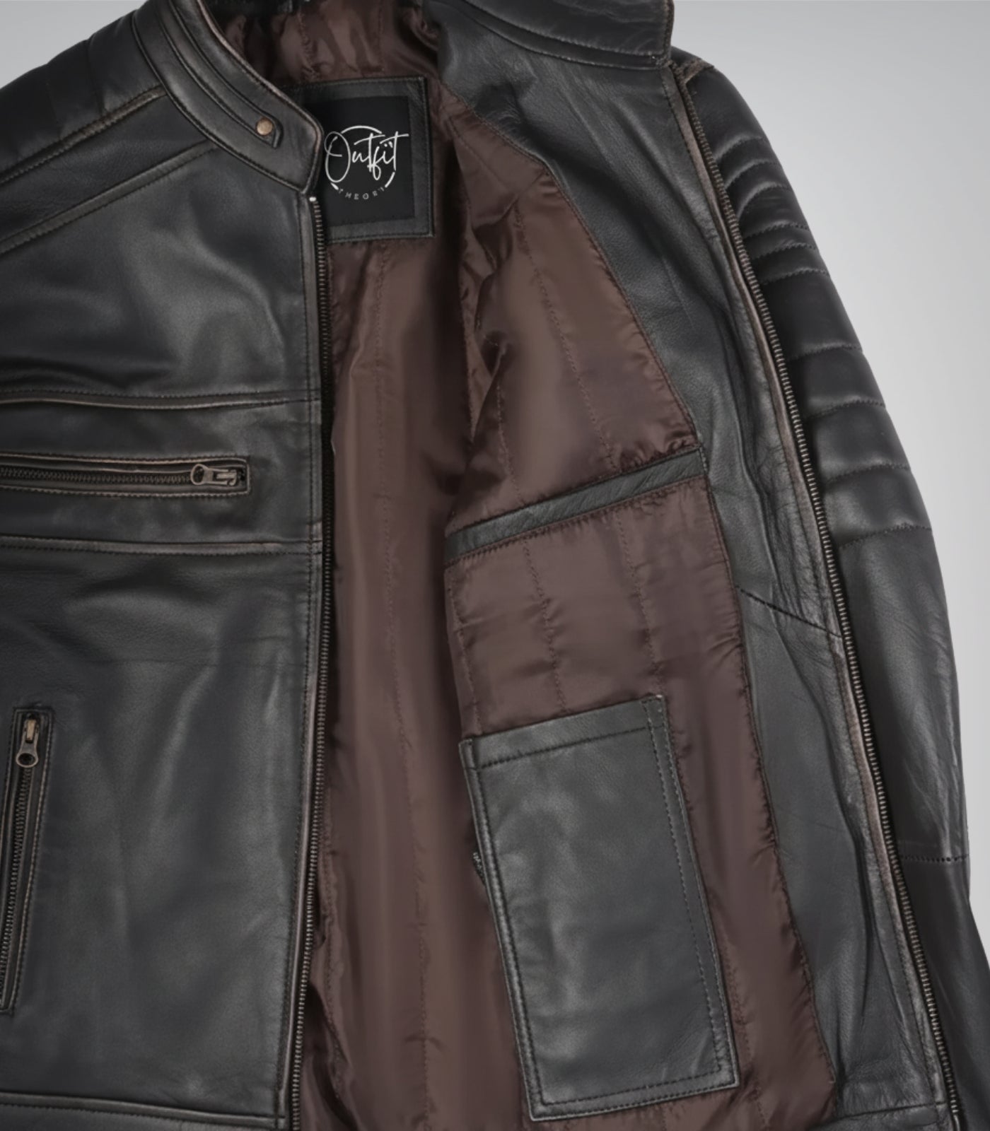 Men’s real leather motorcycle jacket in distressed brown finish