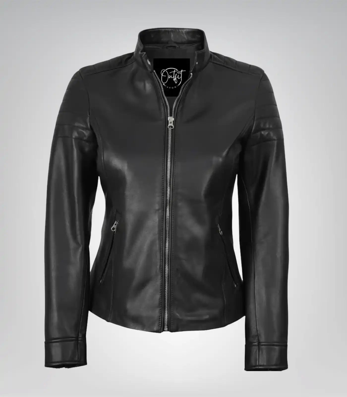Women’s premium black leather moto jacket with classic design