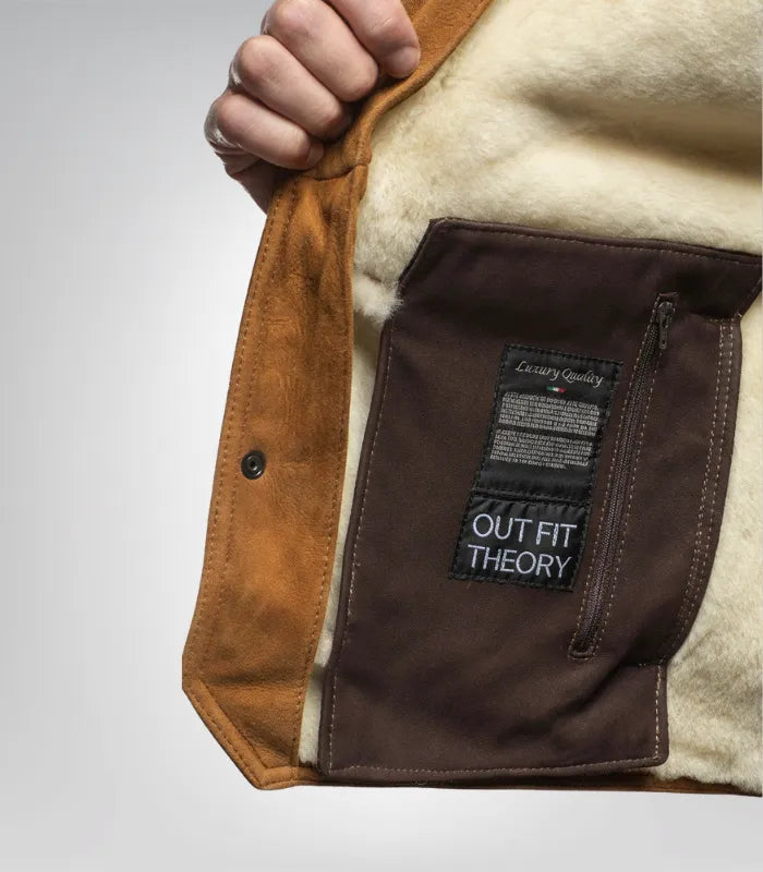 Men’s Western Shearling Vest in Tobacco Brown – Suede Leather Gilet