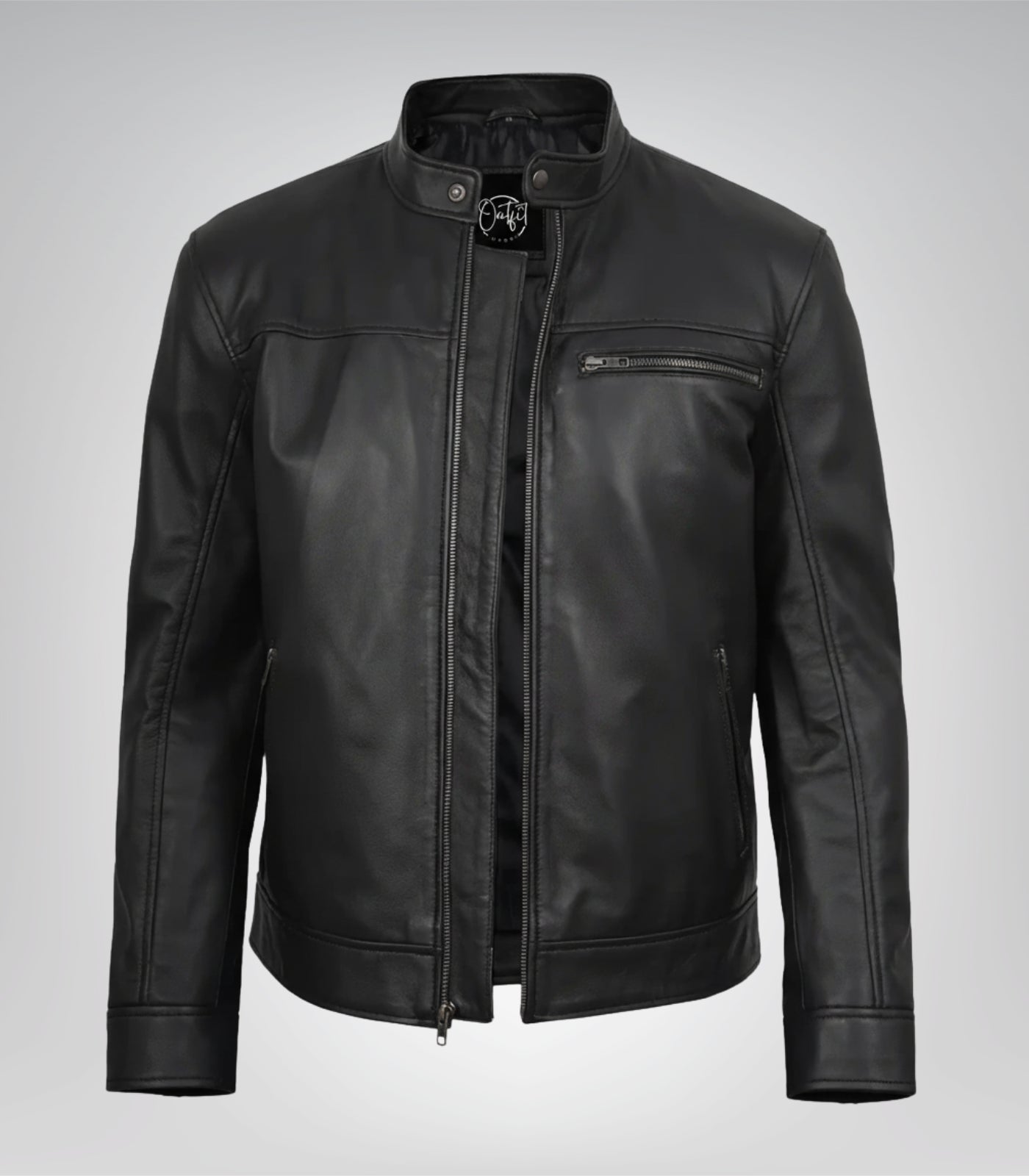 Men’s real leather motorcycle jacket in black biker design