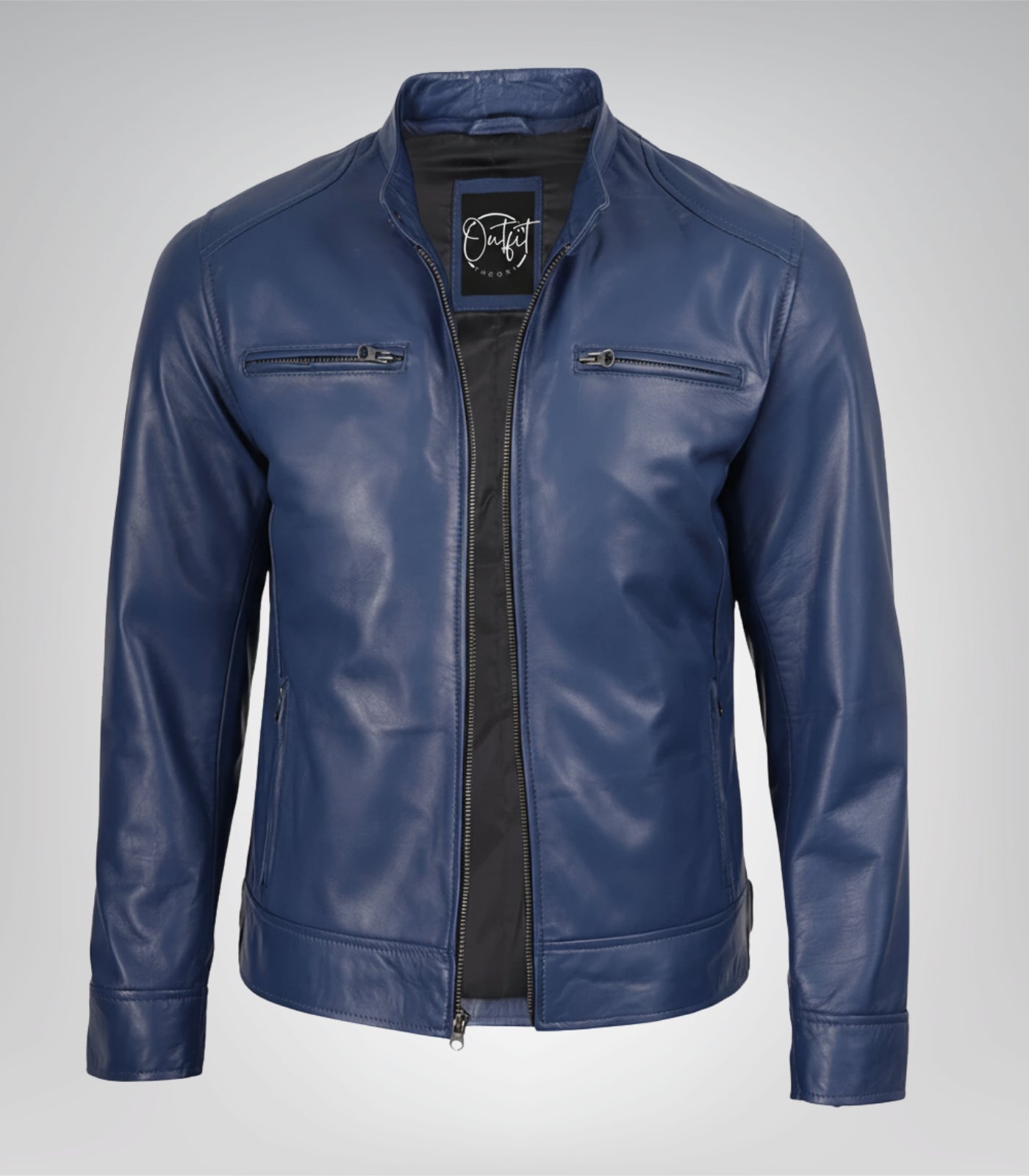 Men’s real leather biker jacket in classic blue design