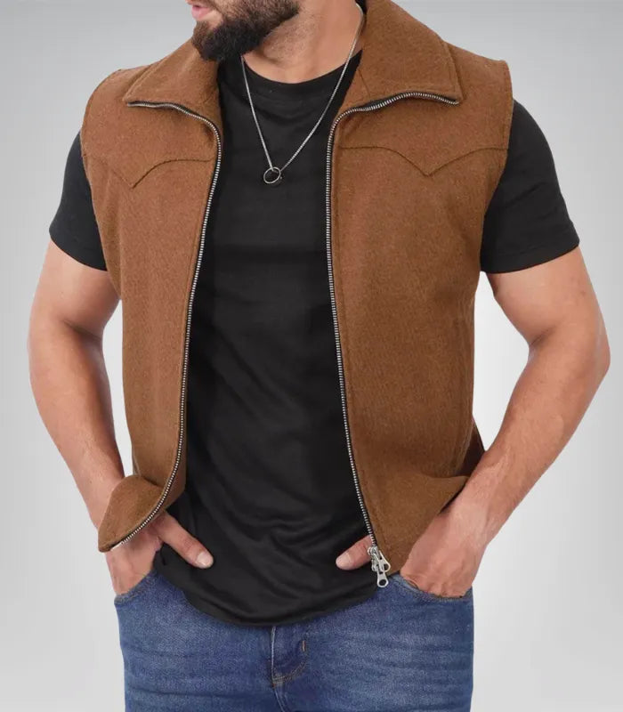 Men’s vintage suede leather vest – Whelmin brown genuine leather