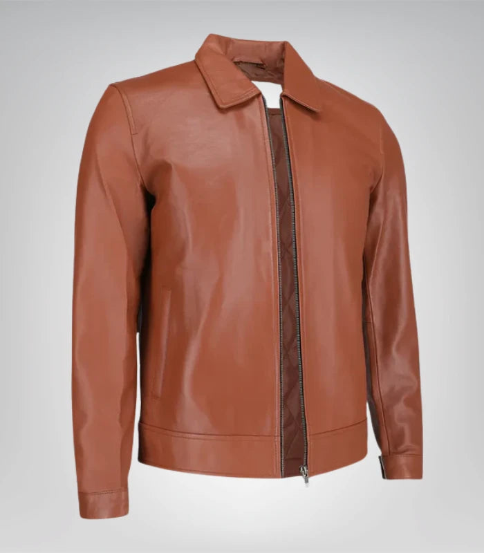 Premium genuine leather jacket – Harrington collar design for men