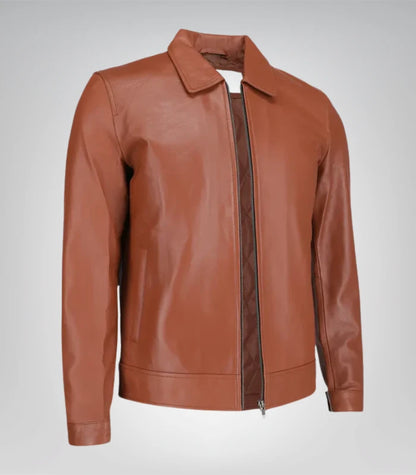 Premium genuine leather jacket – Harrington collar design for men
