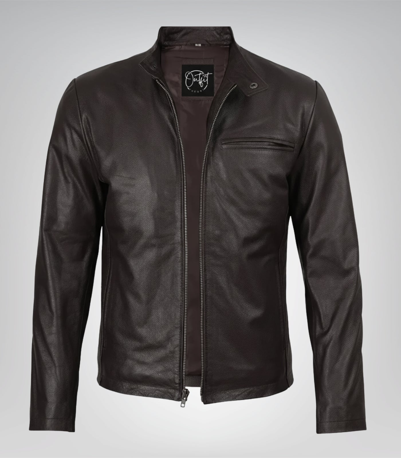 Men’s real cowhide leather biker jacket in dark brown color