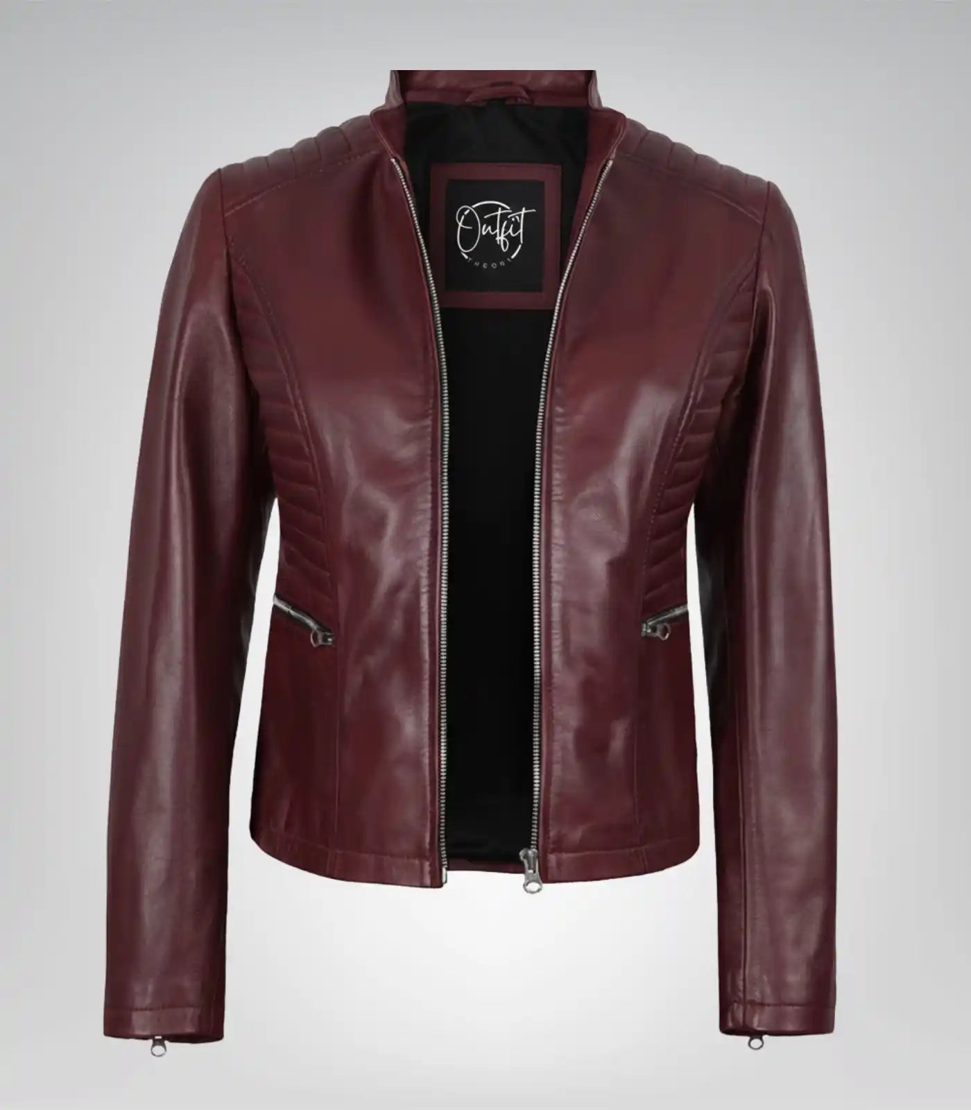 Women’s motorcycle-style jacket in burgundy leather