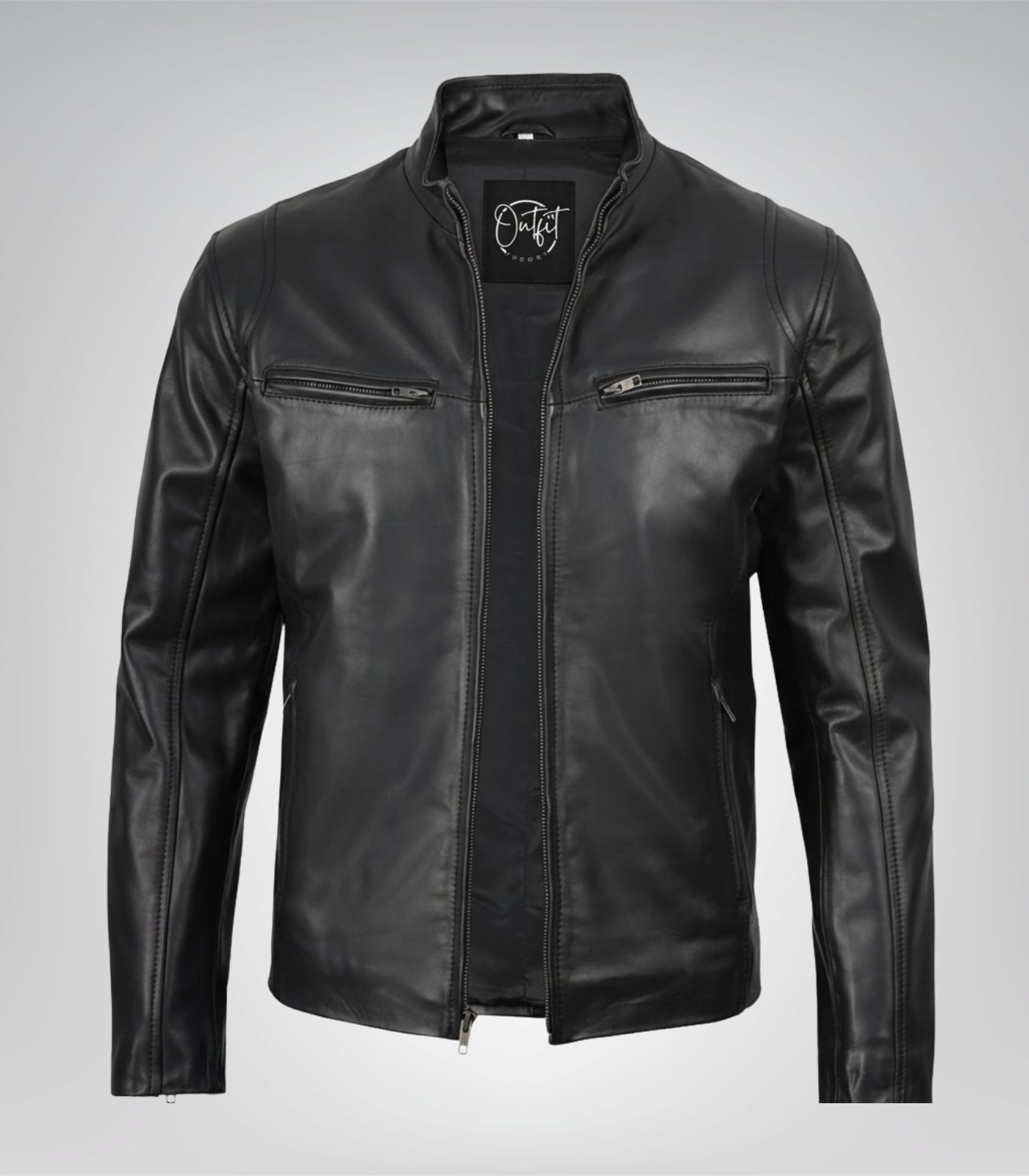 Men’s real cowhide leather biker jacket in classic black