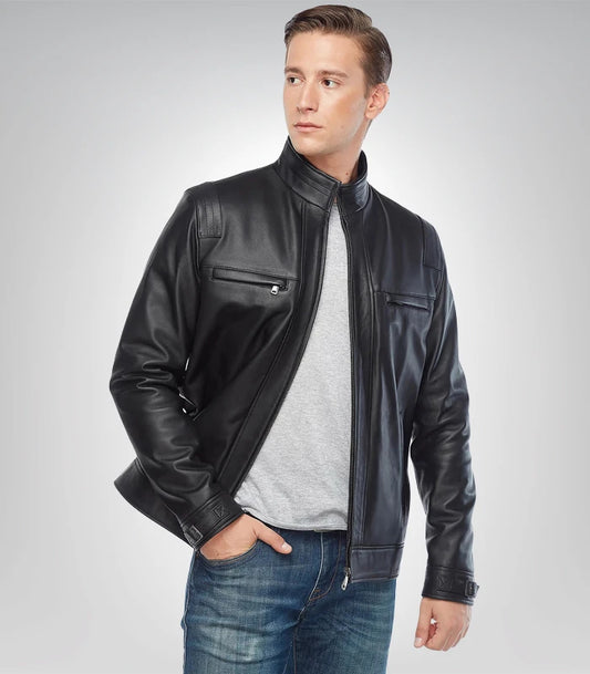 Craig McGinlay style men's black leather jacket – 100% genuine leather