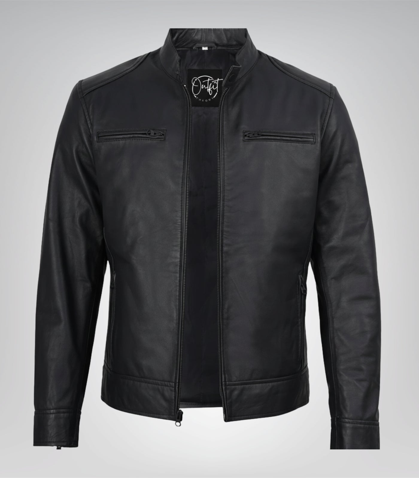 Premium matte black leather biker jacket for men