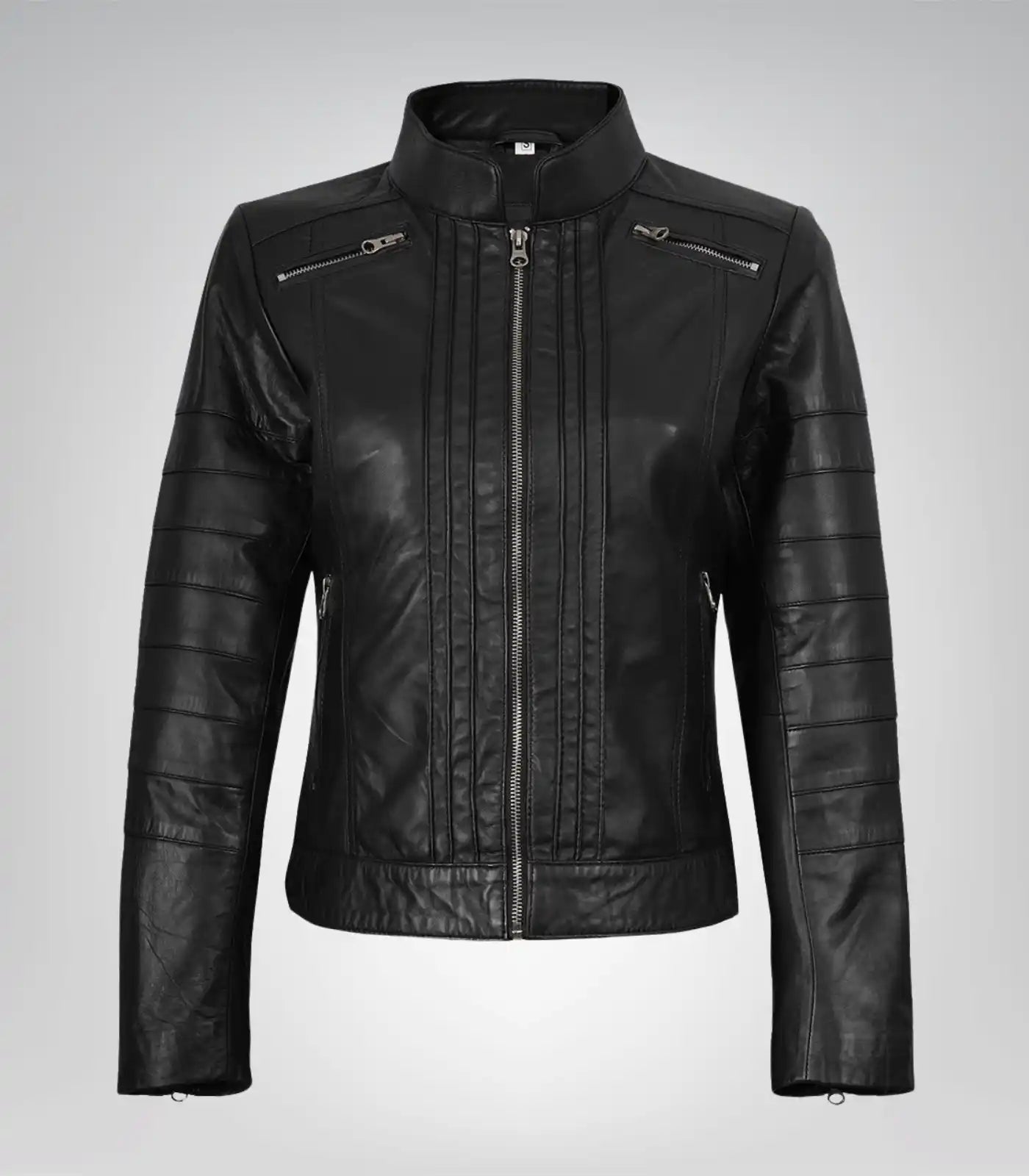 Genuine black leather moto jacket for women
