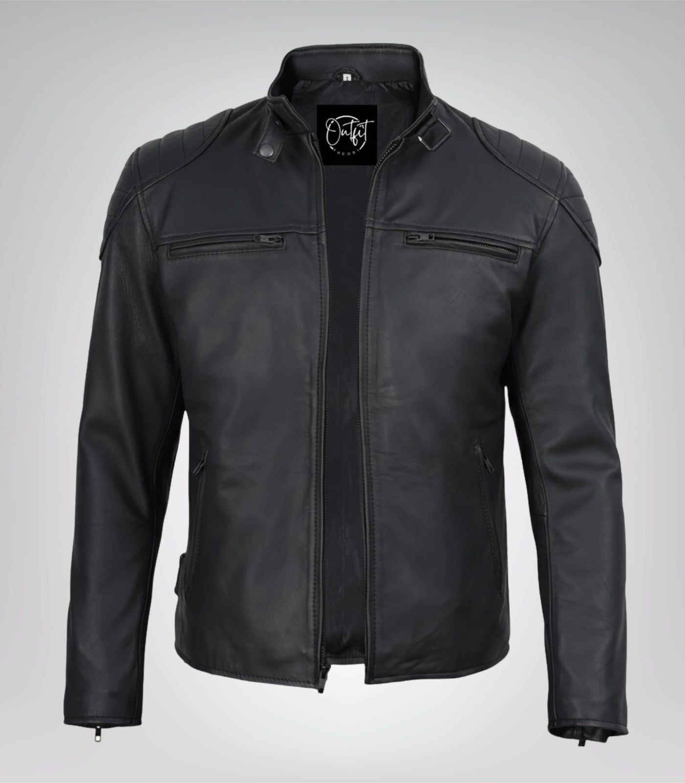 Men’s real leather motorcycle jacket in matte black