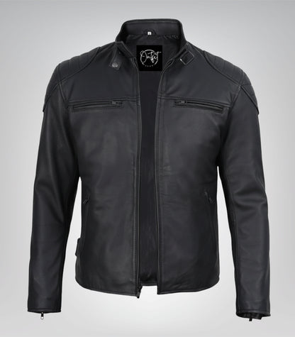 Men’s real leather motorcycle jacket in matte black