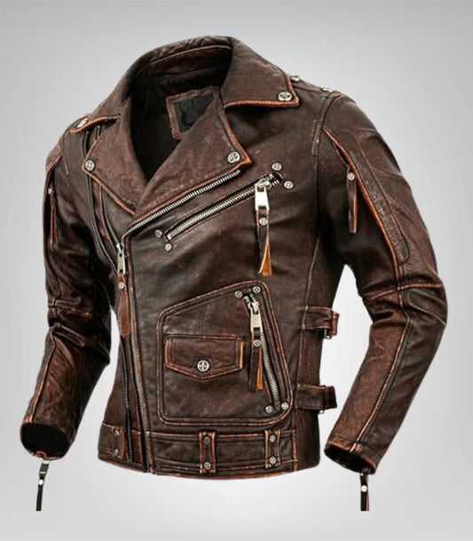 Men's cowhide leather motorcycle jacket – classic biker style design