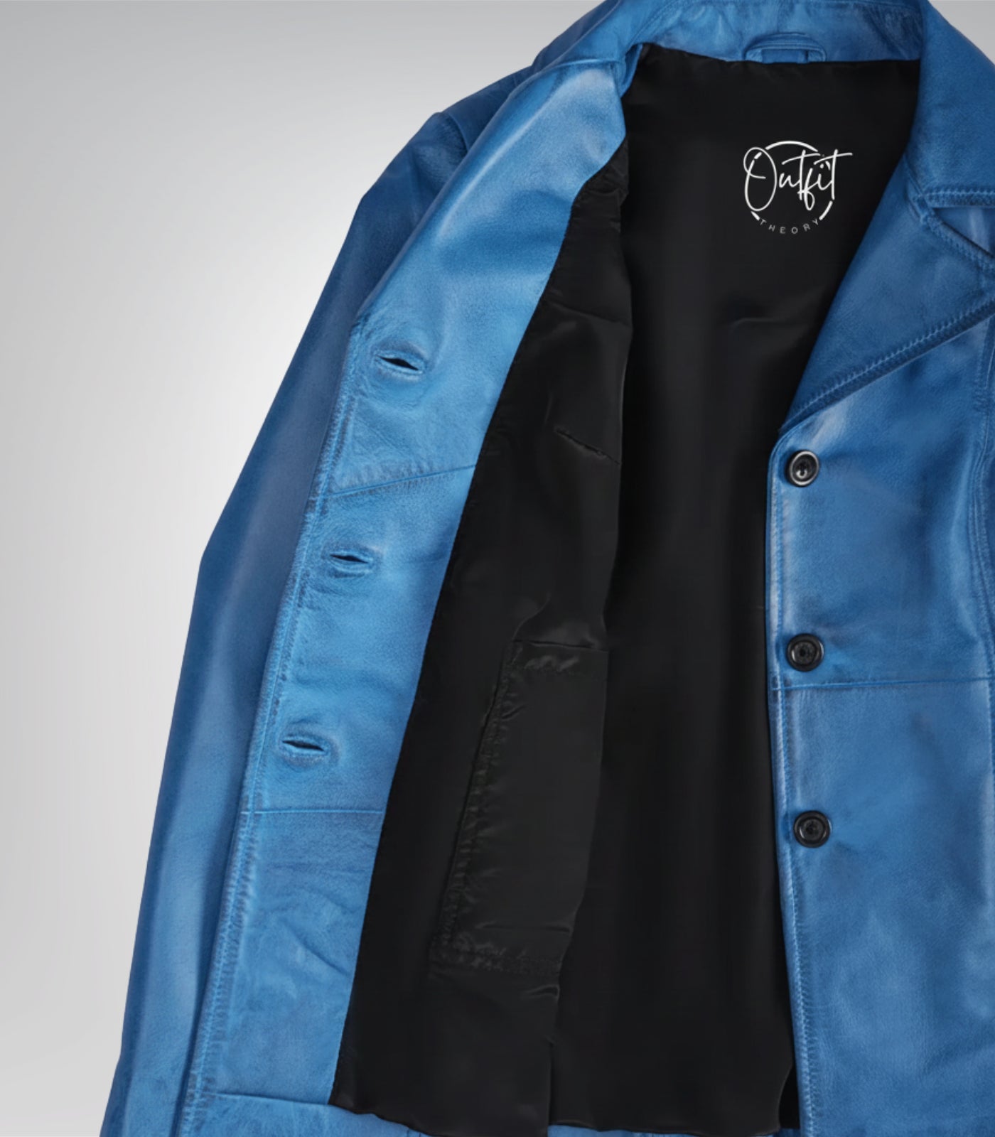 Blue Waxed Leather Coat for Women Featuring a Three Button Front