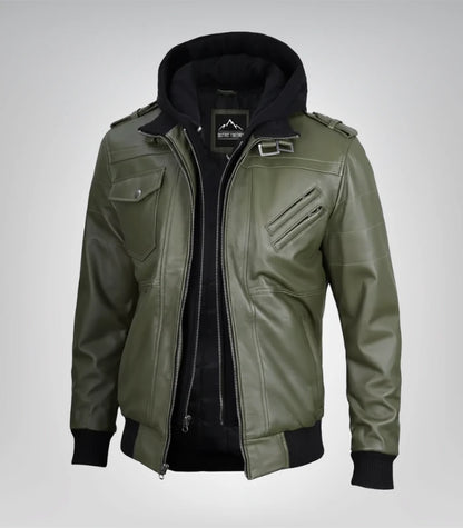 Classic military-inspired leather jacket for men