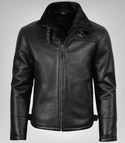 Men’s B3 Black Shearling Leather Bomber Jacket – Classic Aviator Style