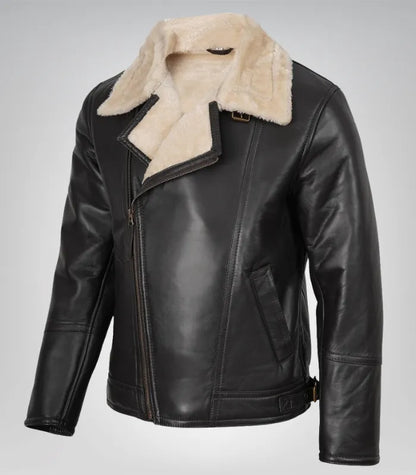 Men’s Dark Brown Biker Shearling Leather Jacket – Asymmetrical Winter Style