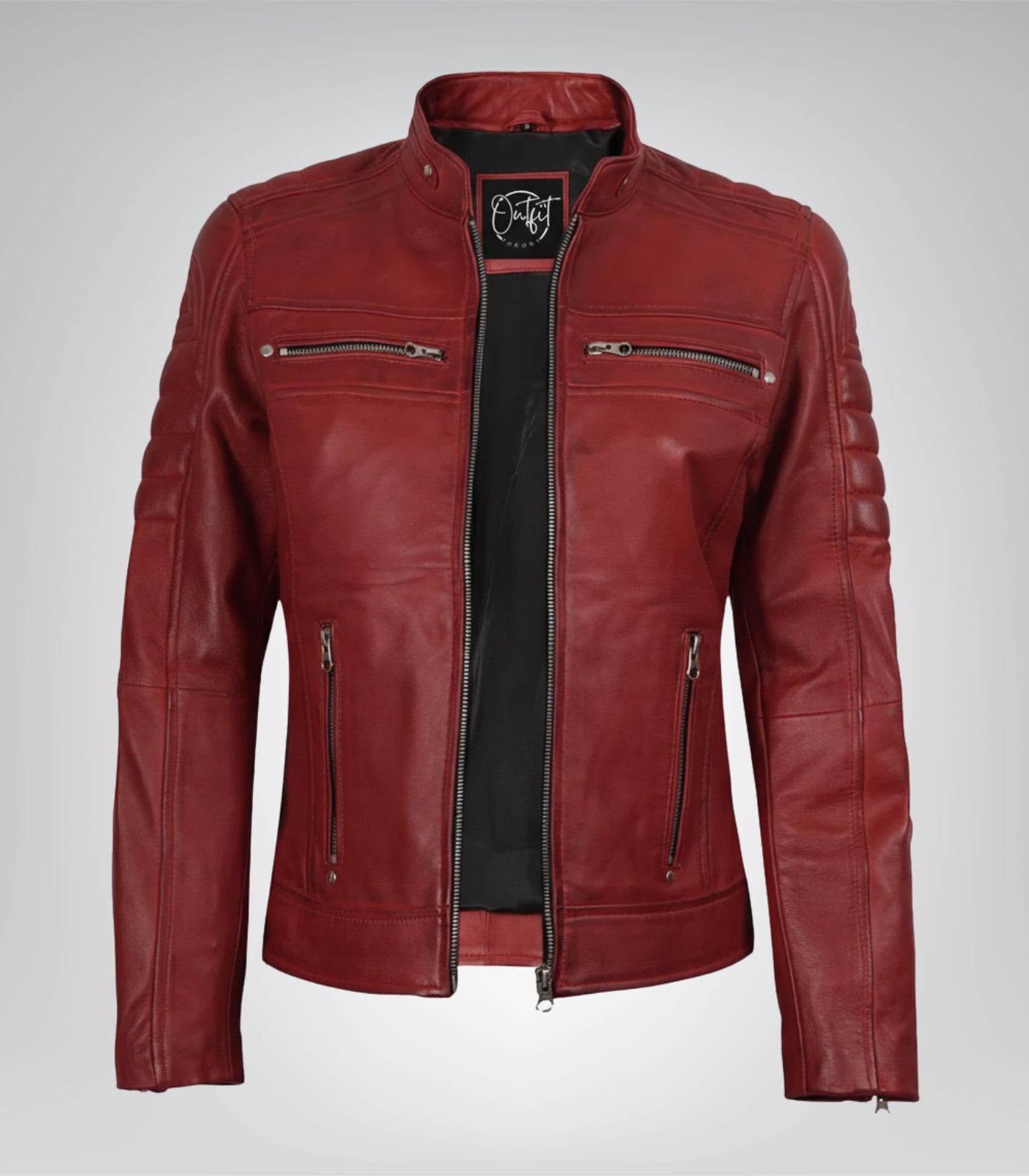 Waxed red women’s real leather motorcycle jacket